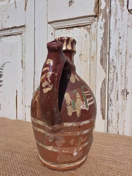 Antique Glazed Terracotta Clay Water Wine Pitcher Amphora