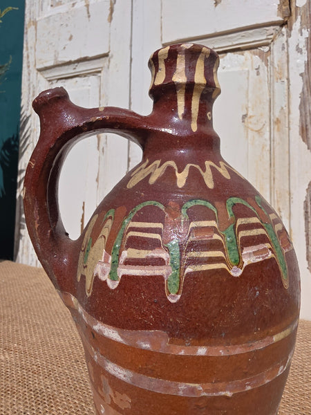 Antique Glazed Terracotta Clay Water Wine Pitcher Amphora
