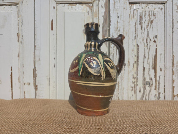 Antique Glazed Terracotta Clay Water Wine Pitcher Amphora