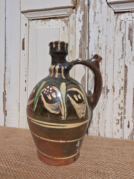 Antique Glazed Terracotta Clay Water Wine Pitcher Amphora