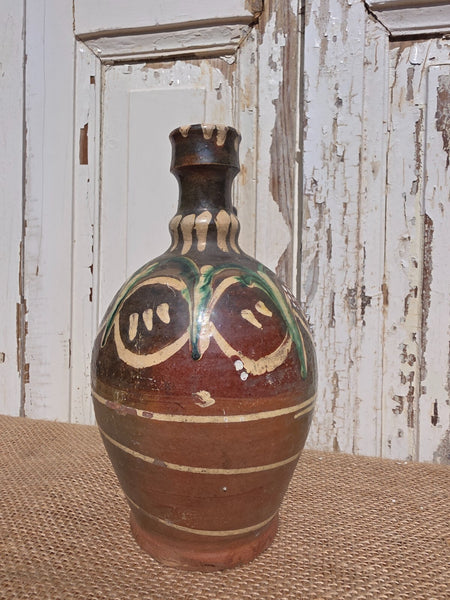 Antique Glazed Terracotta Clay Water Wine Pitcher Amphora