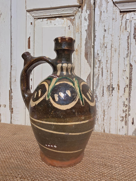 Antique Glazed Terracotta Clay Water Wine Pitcher Amphora