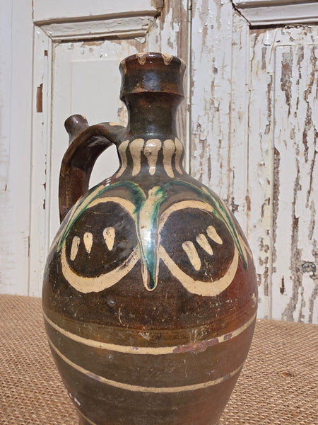 Antique Glazed Terracotta Clay Water Wine Pitcher Amphora