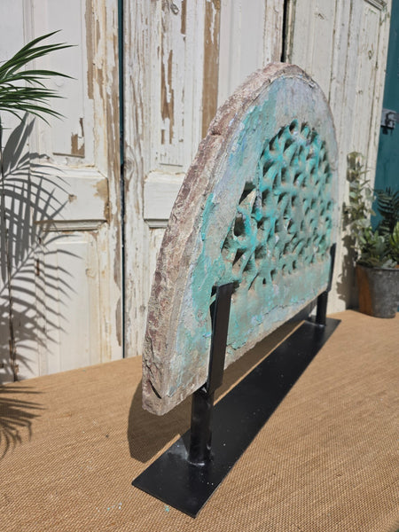 Antique Architectural Carved Stone Panel Jhali Window Fanlight Home Garden Decor