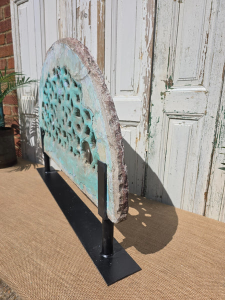 Antique Architectural Carved Stone Panel Jhali Window Fanlight Home Garden Decor