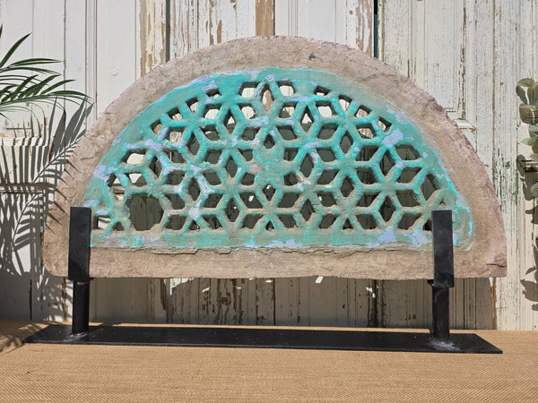 Antique Architectural Carved Stone Panel Jhali Window Fanlight Home Garden Decor