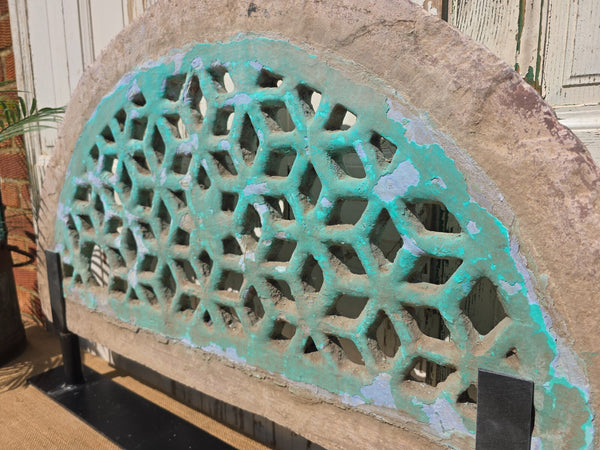 Antique Architectural Carved Stone Panel Jhali Window Fanlight Home Garden Decor