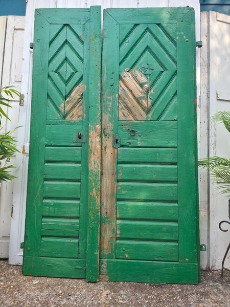 Antique 19th Century French Rustic Large Wooden Barn Chateau Shutters Doors