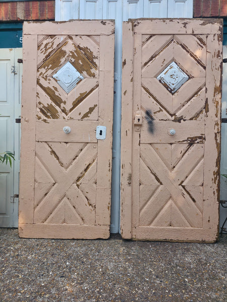 Antique 19th Century French Rustic Large Wooden Barn Chateau Shutters Doors