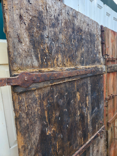 Antique 19th Century French Rustic Large Wooden Barn Chateau Shutters Doors