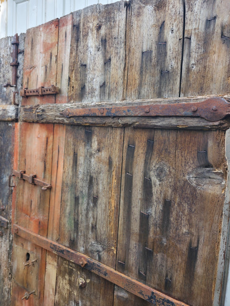 Antique 19th Century French Rustic Large Wooden Barn Chateau Shutters Doors
