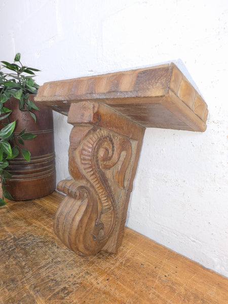 Vintage Rustic Indian Hand Carved Architectural Wall Shelf Plinth