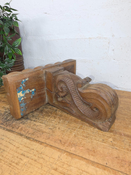 Vintage Rustic Indian Hand Carved Architectural Wall Shelf Plinth