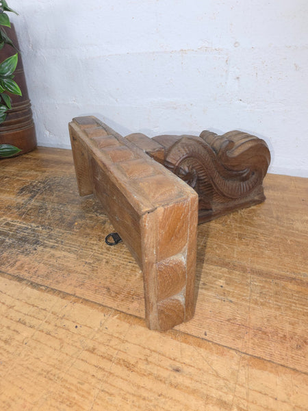 Vintage Rustic Indian Hand Carved Architectural Wall Shelf Plinth