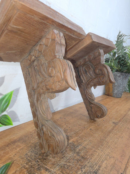 Pair Vintage Rustic Indian Hand Carved Architectural Wall Shelf Plinth