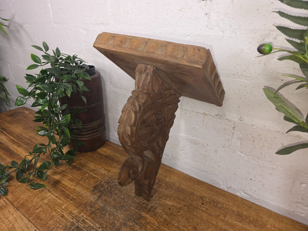 Vintage Rustic Indian Hand Carved Architectural Wall Shelf Plinth