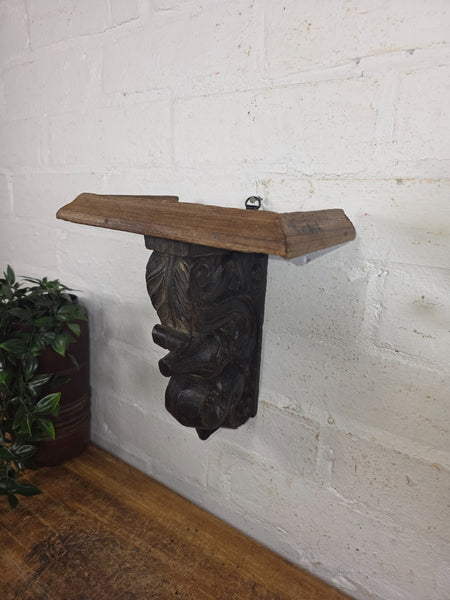 Vintage Rustic Indian Hand Carved Architectural Wall Shelf Plinth