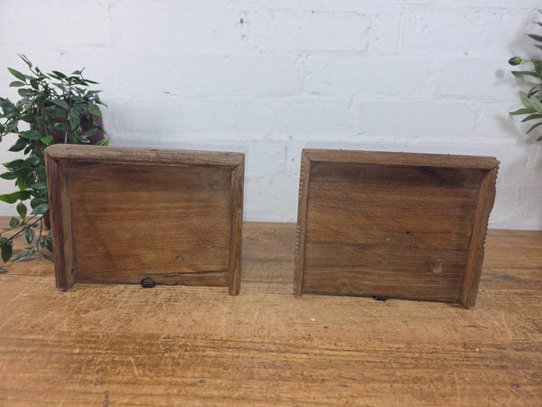 Pair Vintage Rustic Indian Hand Carved Architectural Wall Shelf Plinth