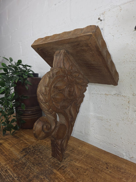 Vintage Rustic Indian Hand Carved Architectural Wall Shelf Plinth