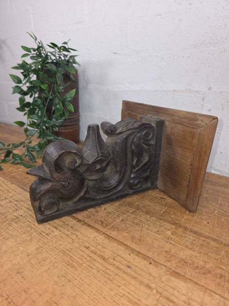 Vintage Rustic Indian Hand Carved Architectural Wall Shelf Plinth