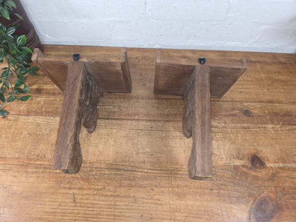 Pair Vintage Rustic Indian Hand Carved Architectural Wall Shelf Plinth
