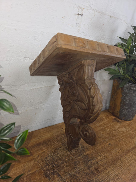 Vintage Rustic Indian Hand Carved Architectural Wall Shelf Plinth