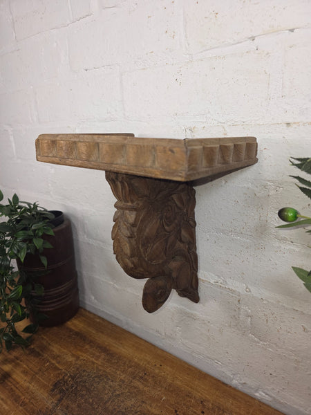 Vintage Rustic Indian Hand Carved Architectural Wall Shelf Plinth