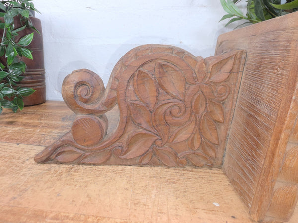 Vintage Rustic Indian Hand Carved Architectural Wall Shelf Plinth