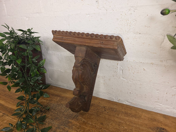 Vintage Rustic Indian Hand Carved Architectural Wall Shelf Plinth