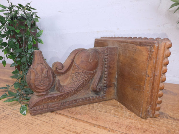 Vintage Rustic Indian Hand Carved Architectural Wall Shelf Plinth