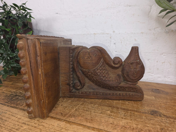 Vintage Rustic Indian Hand Carved Architectural Wall Shelf Plinth