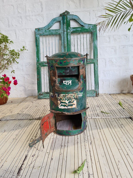 Vintage Rustic Original Indian Metal Wall Mounted Letter Post Box Garden Feature