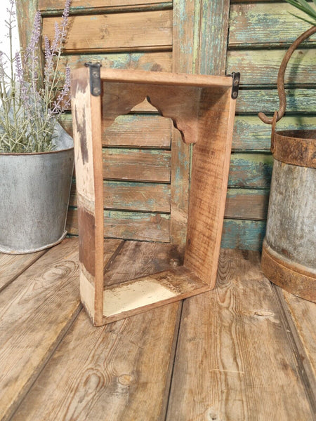 Vintage Reclaimed Indian Hand Made Wooden Temple Wall Display Shelves Cream