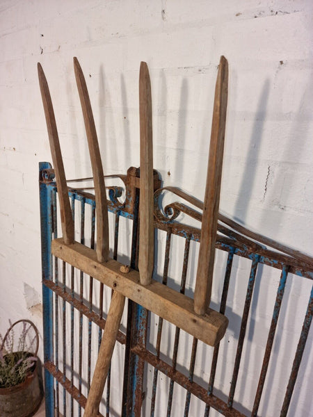Antique Vintage French Rustic Primitive Wooden Hay Rake Pitch Fork