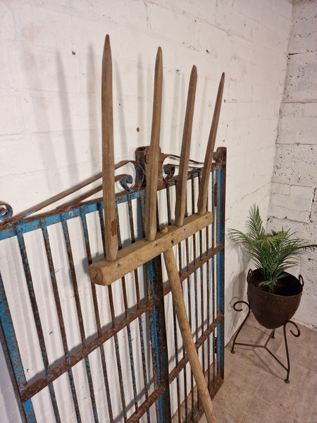 Antique Vintage French Rustic Primitive Wooden Hay Rake Pitch Fork