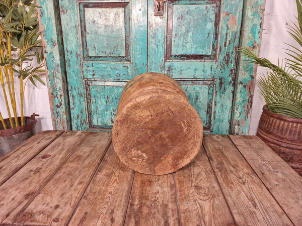 Large Antique Vintage Hand Turned Carved Primitive Dug Out Wooden Mortar