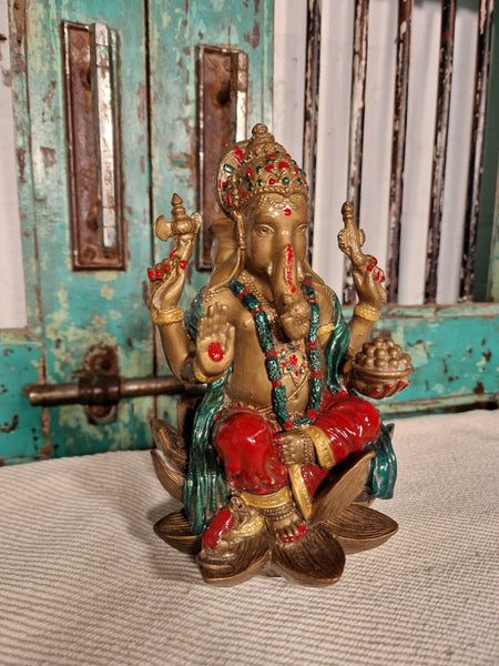 Hand Painted Lord Ganesha Hindu God Temple Statue Figurine Ornament Sculpture