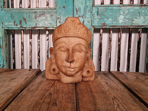 Antique Hand Carved Solid Marble Bust Indian Temple Buddha God