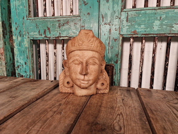 Antique Hand Carved Solid Marble Bust Indian Temple Buddha God