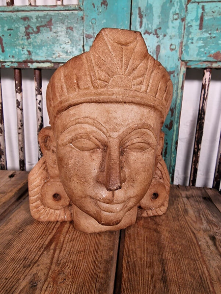 Antique Hand Carved Solid Marble Bust Indian Temple Buddha God