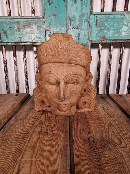 Antique Hand Carved Solid Marble Bust Indian Temple Buddha God
