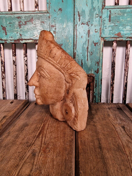 Antique Hand Carved Solid Marble Bust Indian Temple Buddha God