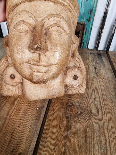 Antique Hand Carved Solid Marble Bust Indian Temple Buddha God