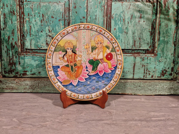Vintage Authentic Indian Hand Made Hand Painted Gemstone Marble Plate Dish