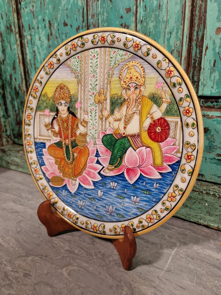 Vintage Authentic Indian Hand Made Hand Painted Gemstone Marble Plate Dish