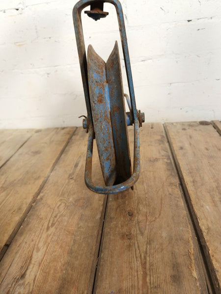 Vintage French Blue Industrial Rope Pulley Hook