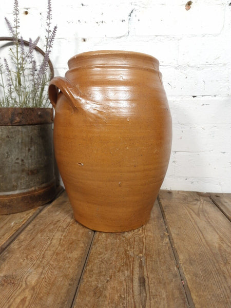 Large Antique French Stoneware Glazed Confit Pot with Lid