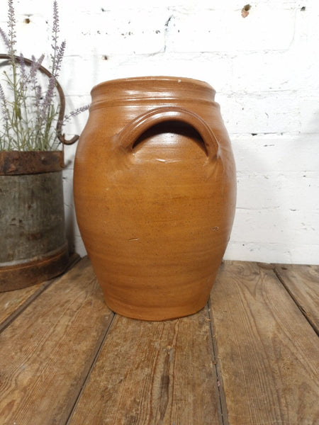 Large Antique French Stoneware Glazed Confit Pot with Lid