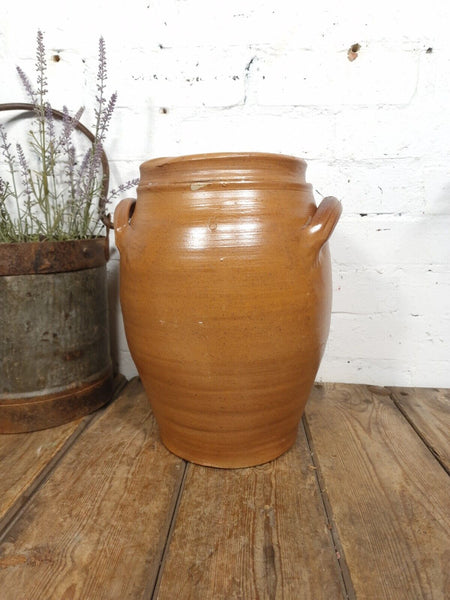 Large Antique French Stoneware Glazed Confit Pot with Lid