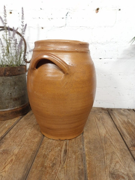Large Antique French Stoneware Glazed Confit Pot with Lid